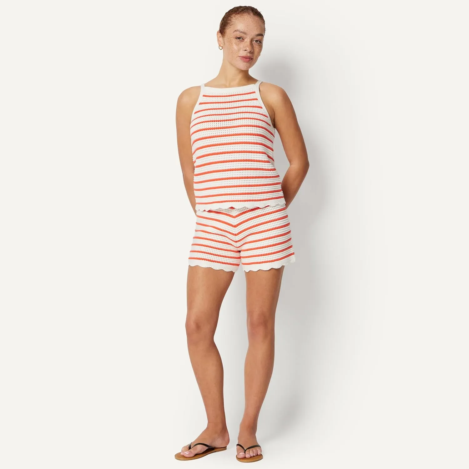 Full front view of the Amazon Essentials Sofia Grainge crochet tank set