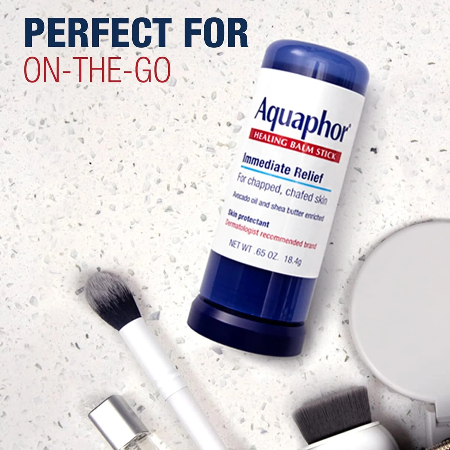 Aquaphor Healing Balm Stick shown as a portable on-the-go skincare balm