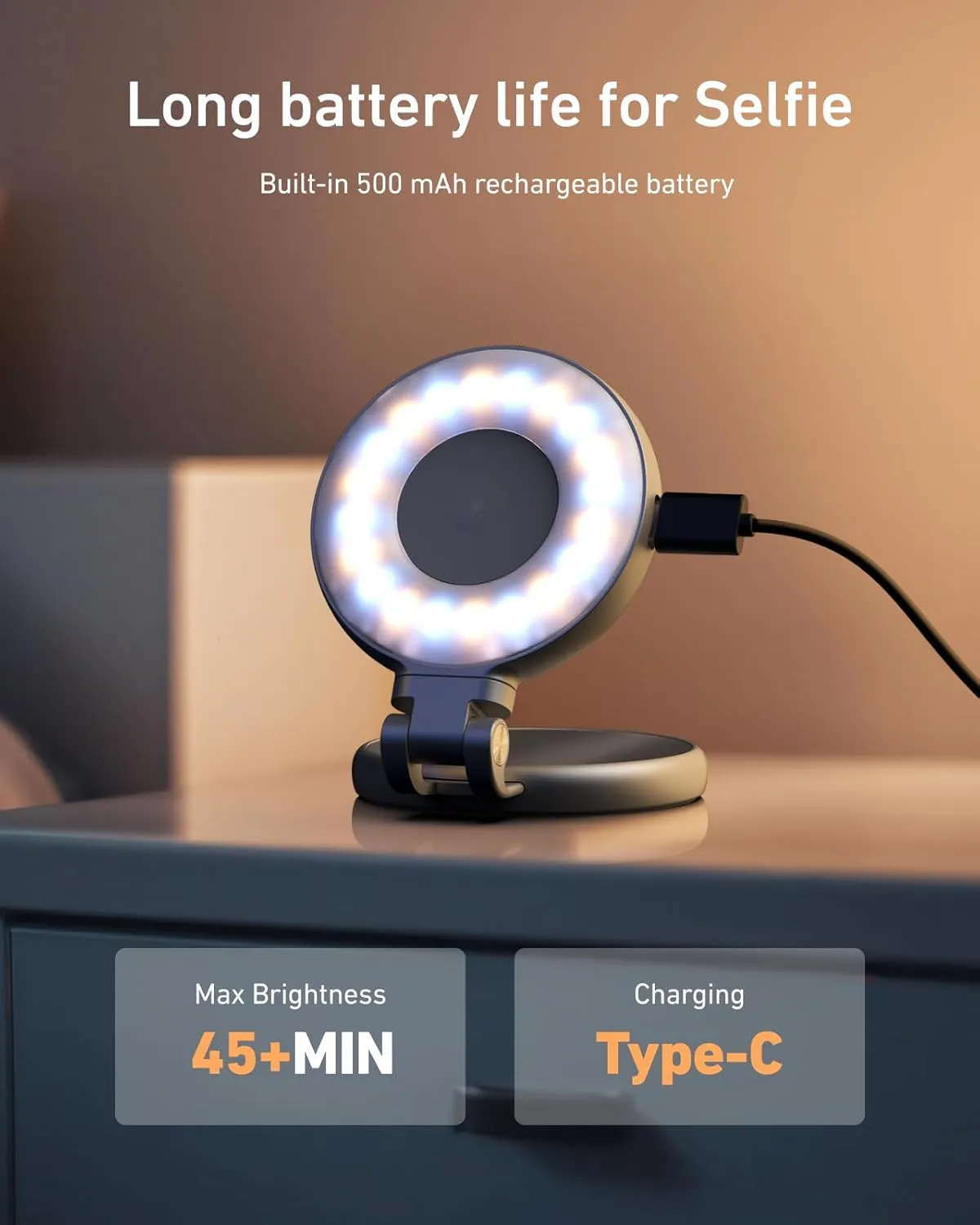 USB-C charging and battery feature on TELESIN C03 selfie light