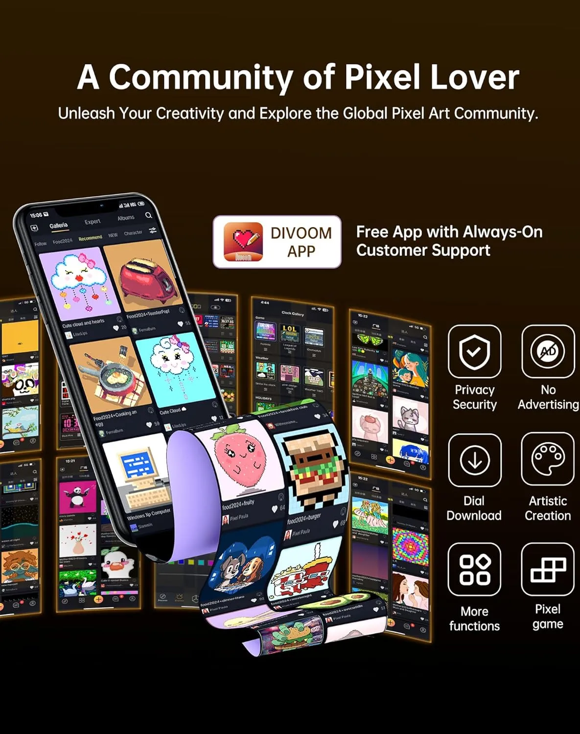 Divoom app pixel art community free app privacy security downloads and artistic creation features