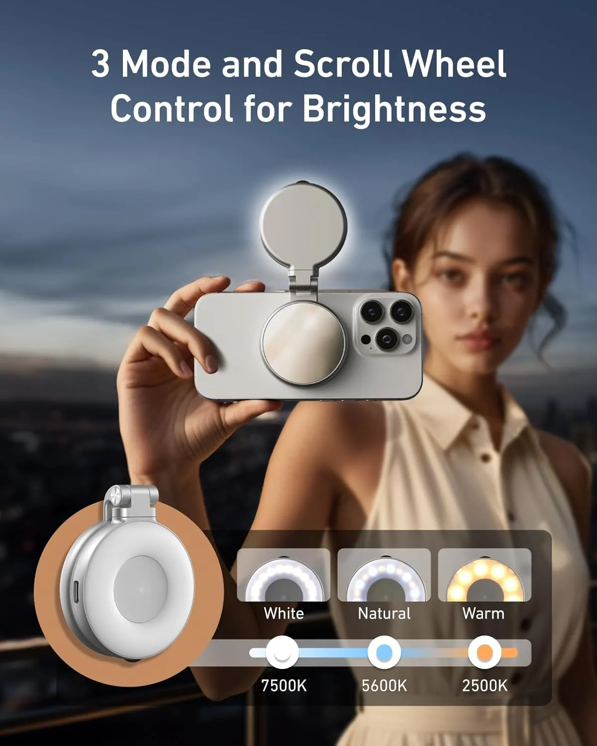 TELESIN C03 magnetic selfie light attached to a phone for creator lighting