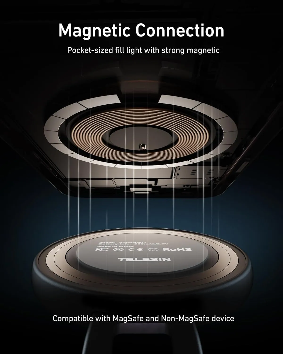 Magnetic attachment feature on TELESIN C03 selfie light