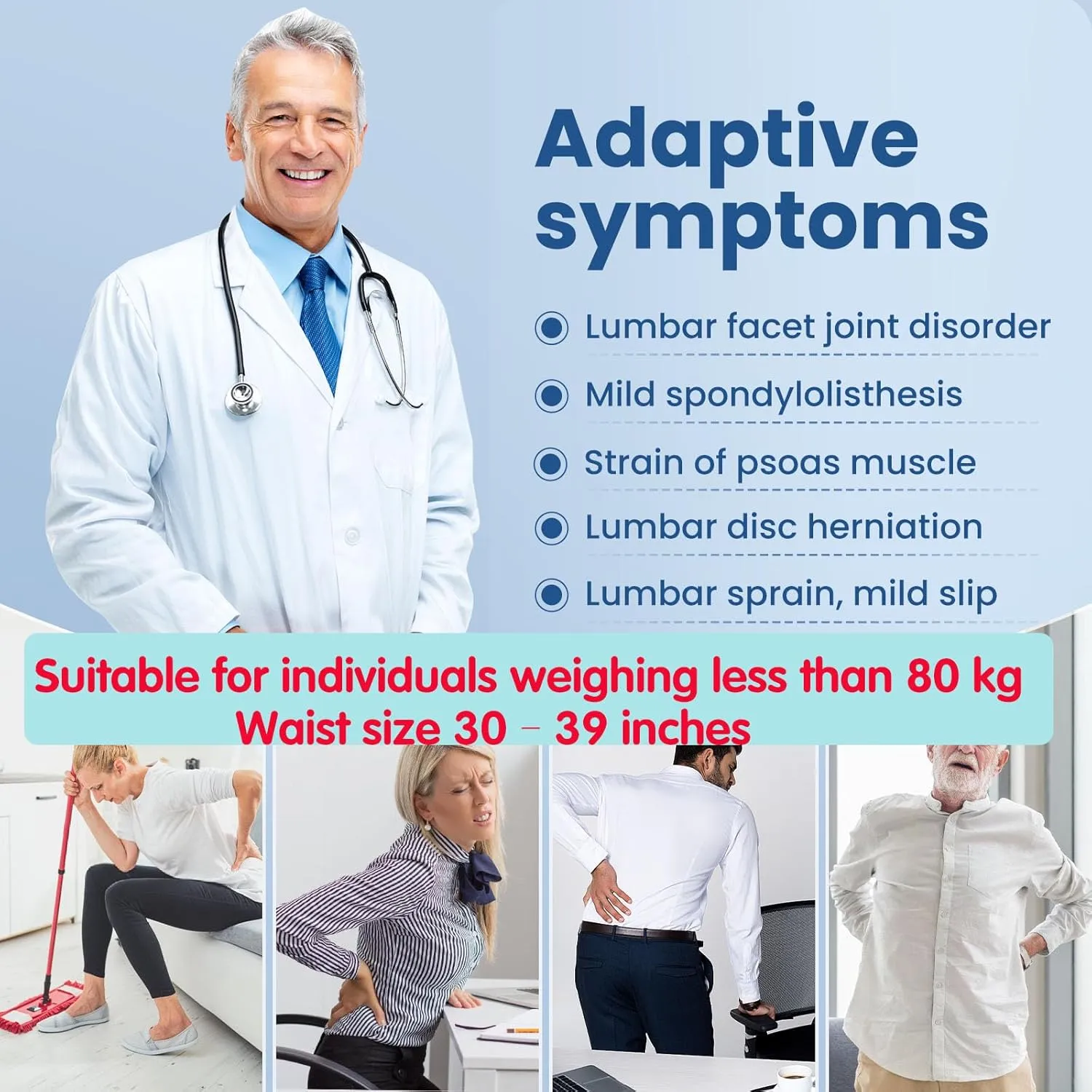 lumbar traction device fit guide and symptom guidance image