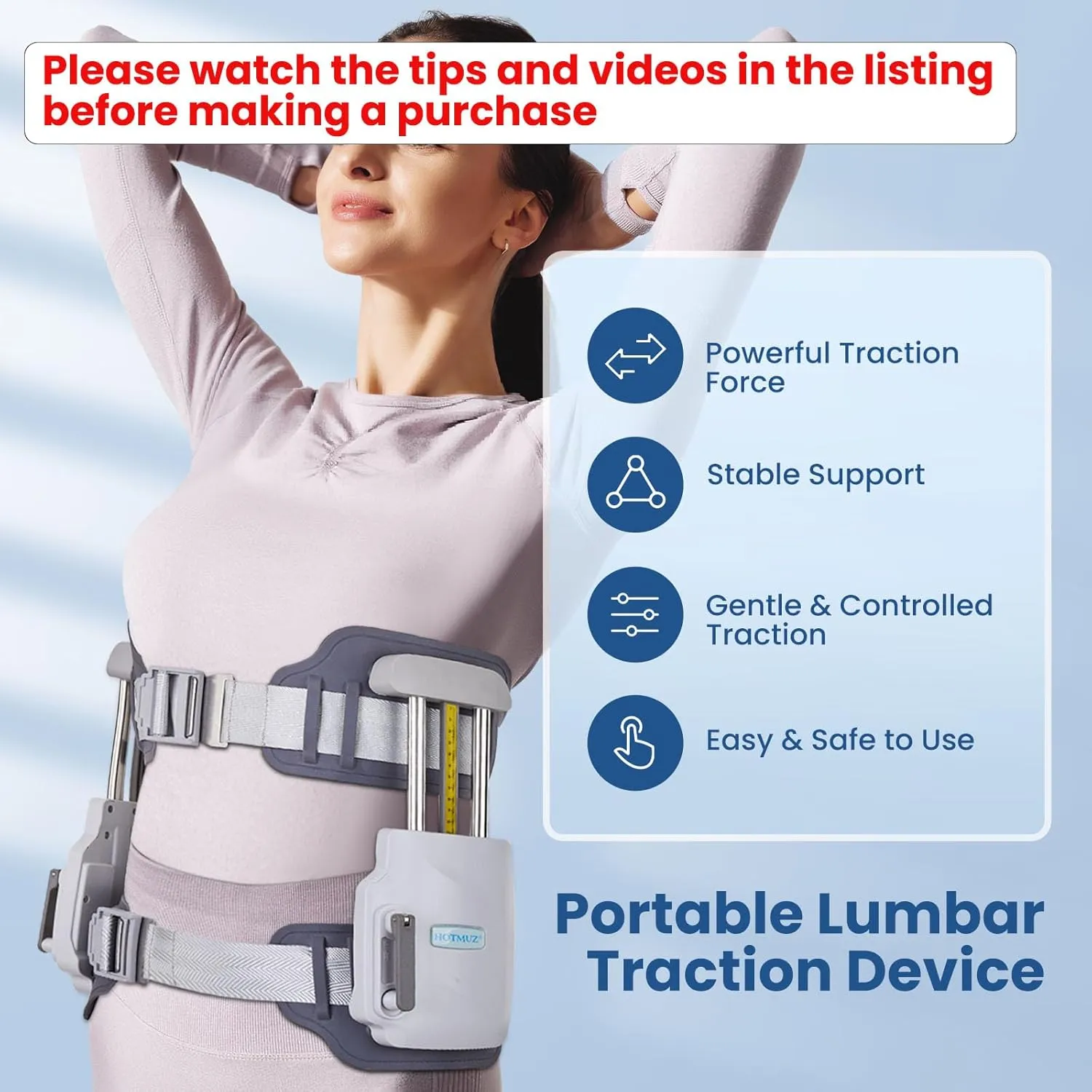 portable lumbar traction device worn during home support use