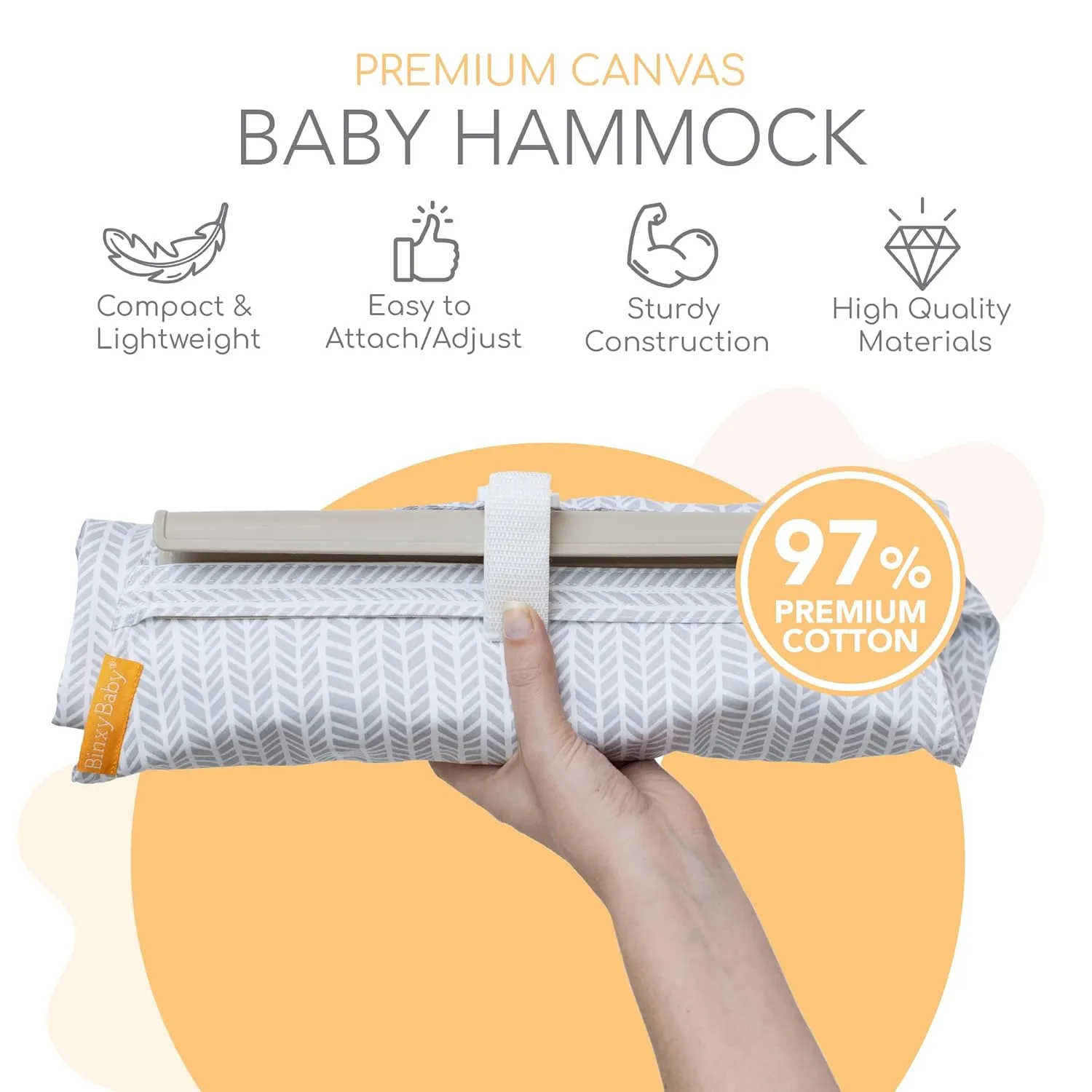 Binxy Baby hammock attached to shopping cart with baby inside