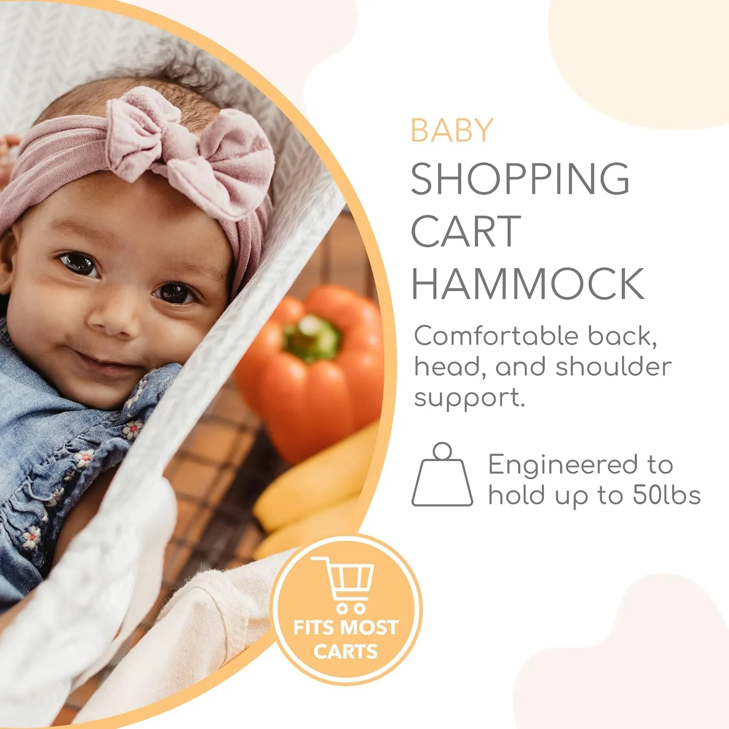 Infant car seat supported by Binxy Baby shopping cart hammock