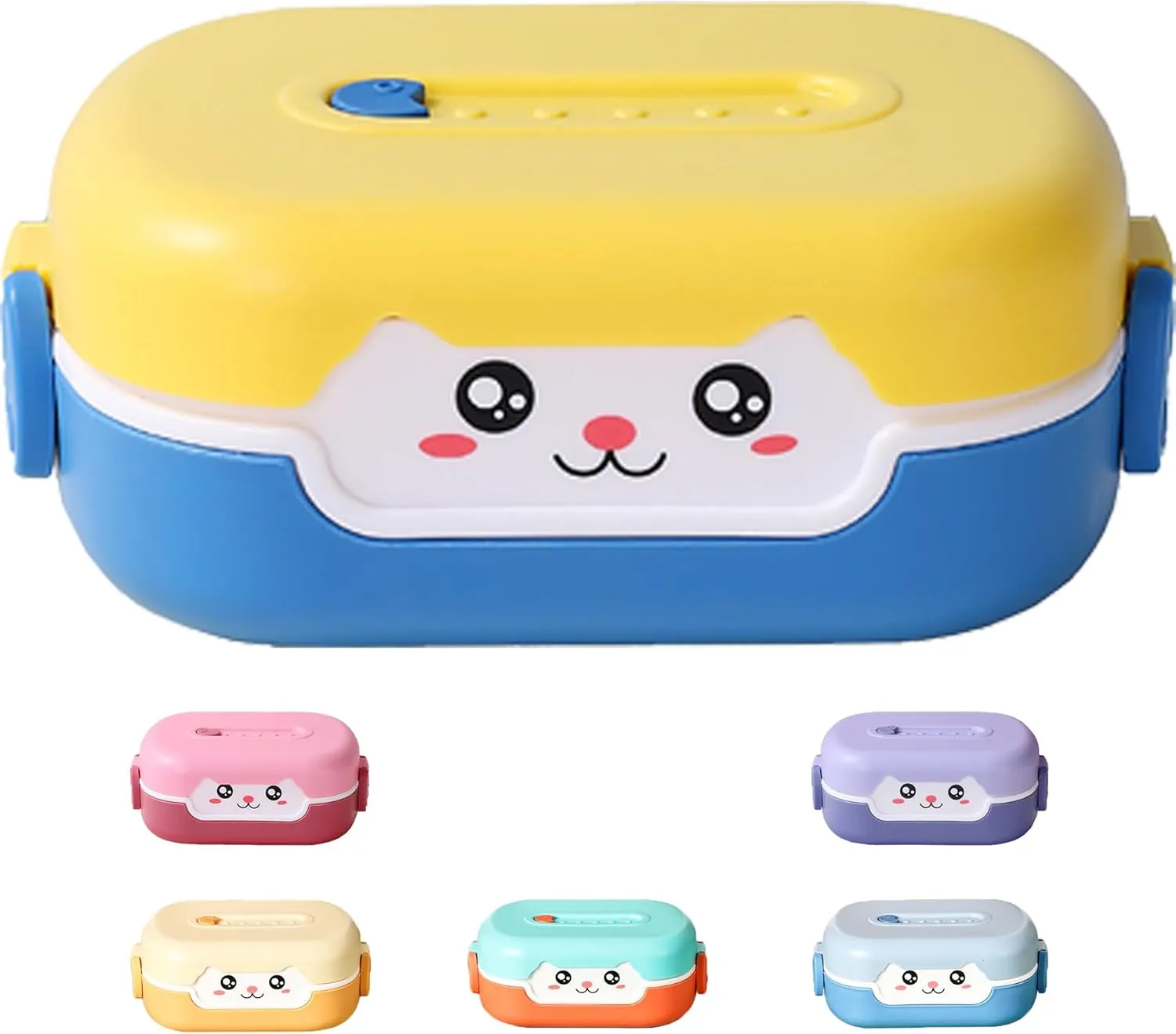 Cute yellow and blue cartoon bento box for kids with multiple color options