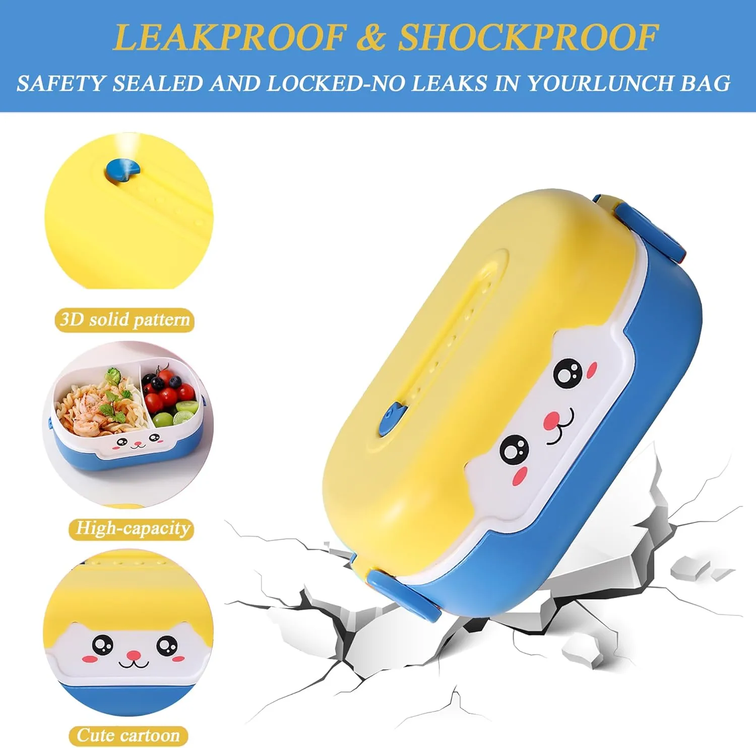 Cute bento box leakproof and shockproof feature image with cartoon lunch box