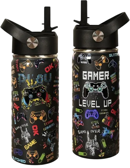 Boys gamer 16oz insulated stainless steel water bottle with straw lid