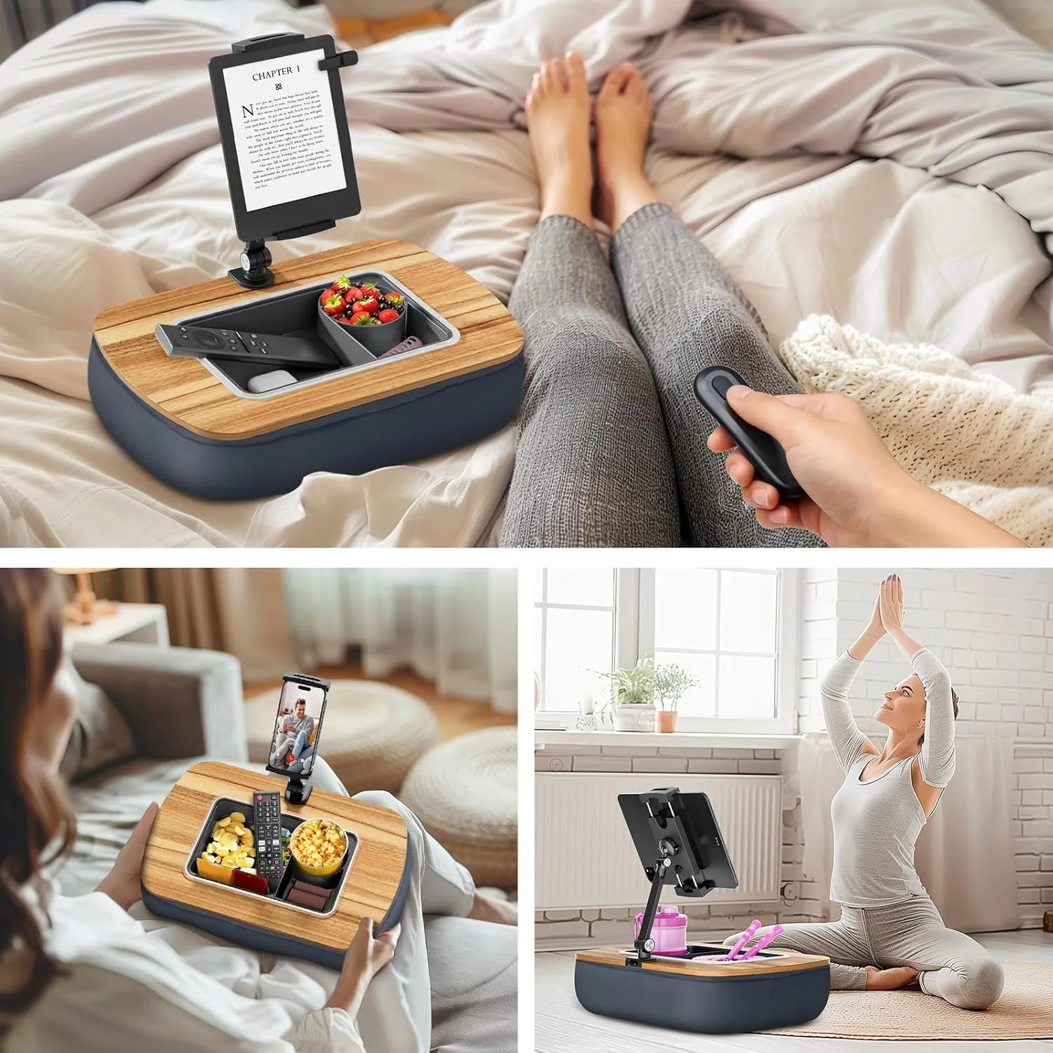 Different lifestyle ways to use the ERGONOV Tablet Pillow Stand