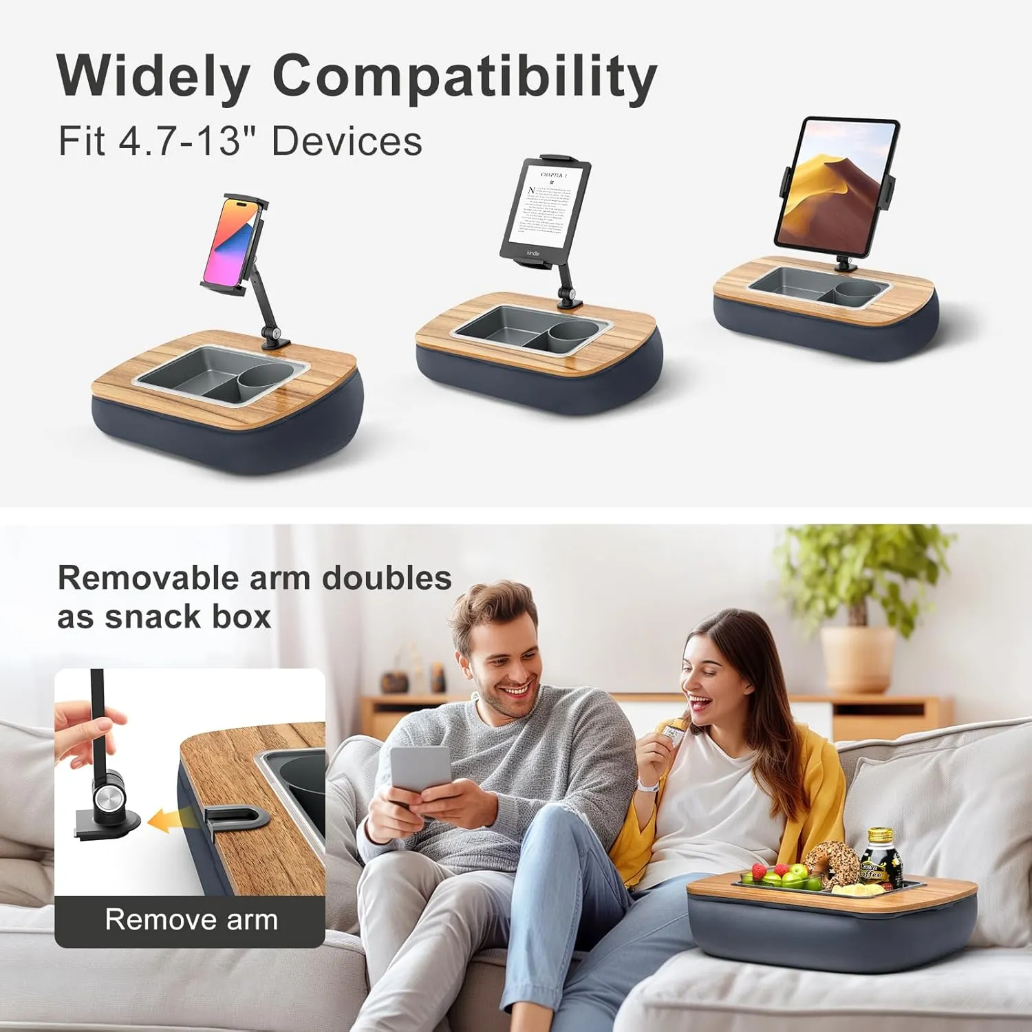 ERGONOV Tablet Pillow Stand device compatibility and removable arm lifestyle image