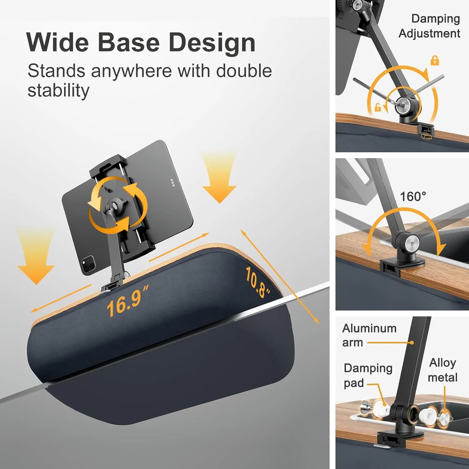 ERGONOV Tablet Pillow Stand wide base and adjustable arm design
