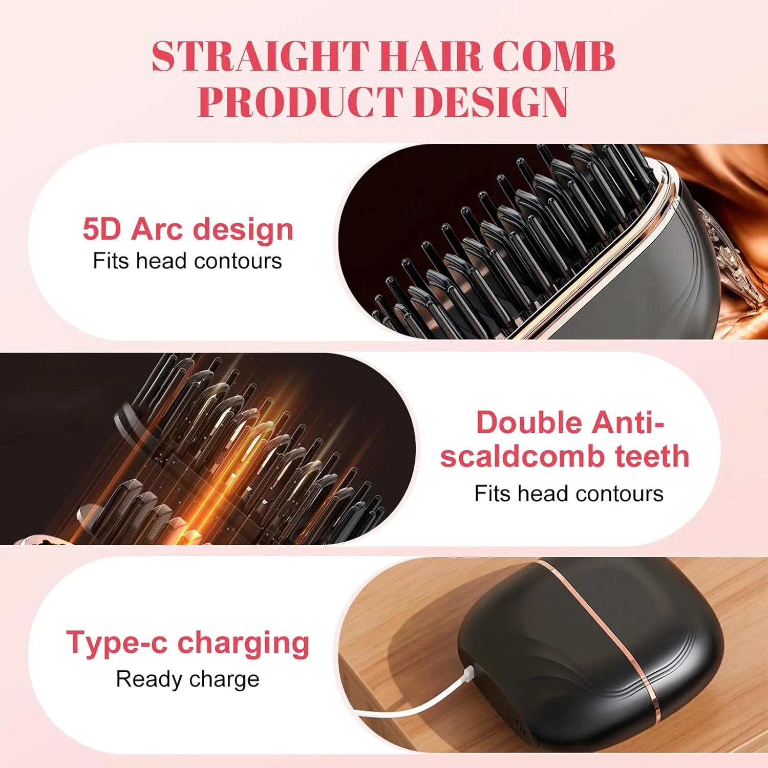 Before and after hair smoothing result from a mini cordless straightener brush