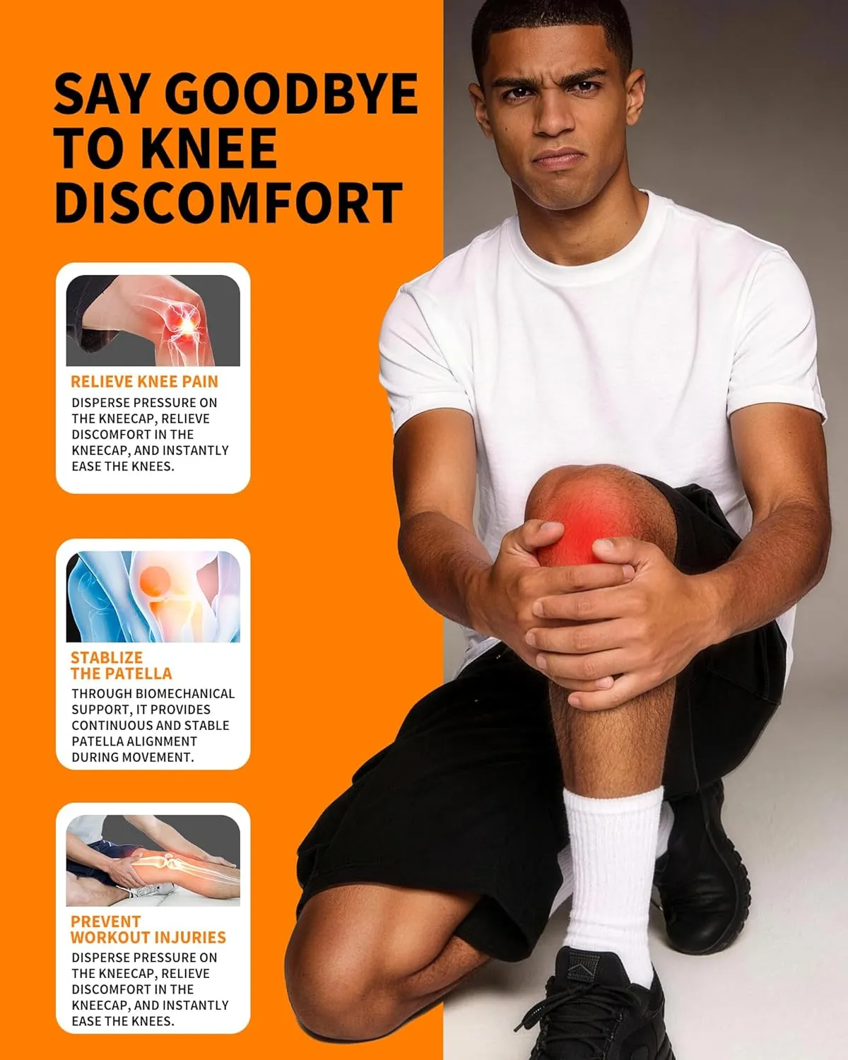 Athlete sprinting with a patella band and active knee support graphics